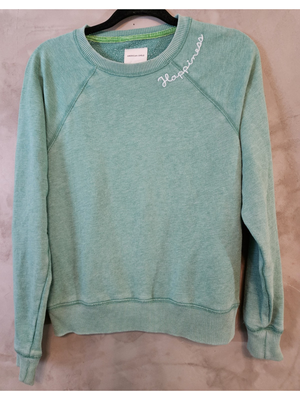 American Eagle Women's Crewneck Sweatshirt Green Embroidered Logo Small Petite